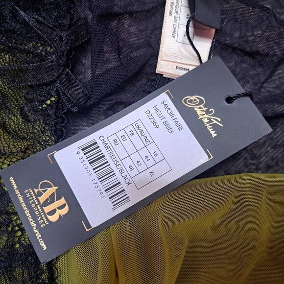 Dita Von Teese Women's Savoir Faire Hi Cut Brief Panty size XL NWT Chartreuse/Bl - Picture 6 of 9